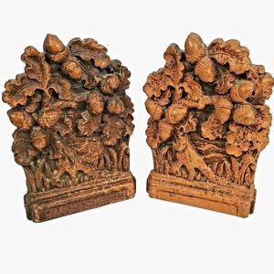 Vintage SyrocoWood Acorn and Oak Leaf Bookends